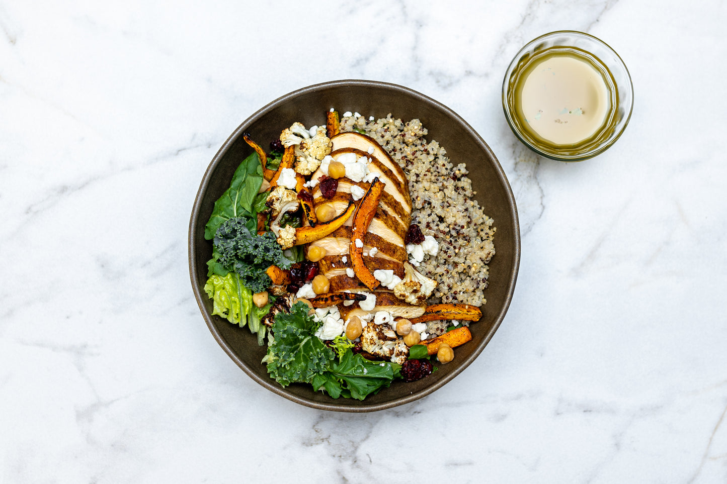 Curry Spiced Chicken Salad with Quinoa, Carrots, Chickpeas, Feta, Cranberry