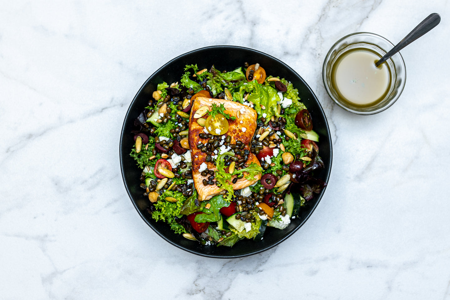 Mediterranean Greens and Lentil Salad with Salmon