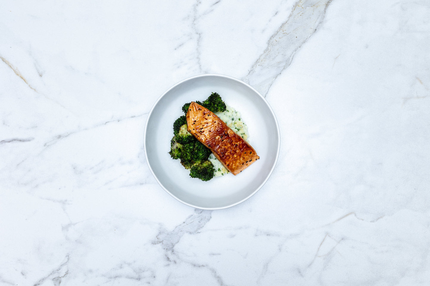 Salmon with Asian Mashed Potato and Broccoli