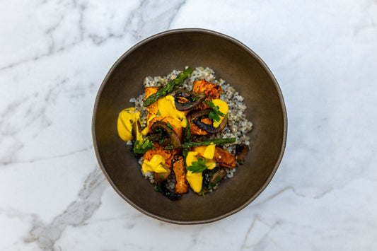 Roasted Squash Bowl with Quinoa, Lentils, and Tumeric Yogurt Sauce