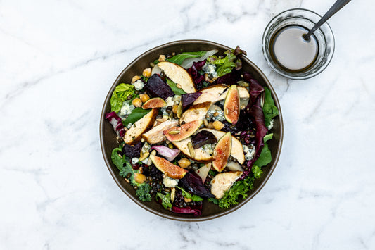 Arugula Salad with Poached Pear and Feta with Honey Balsamic Vinaigrette - Lemon Chicken