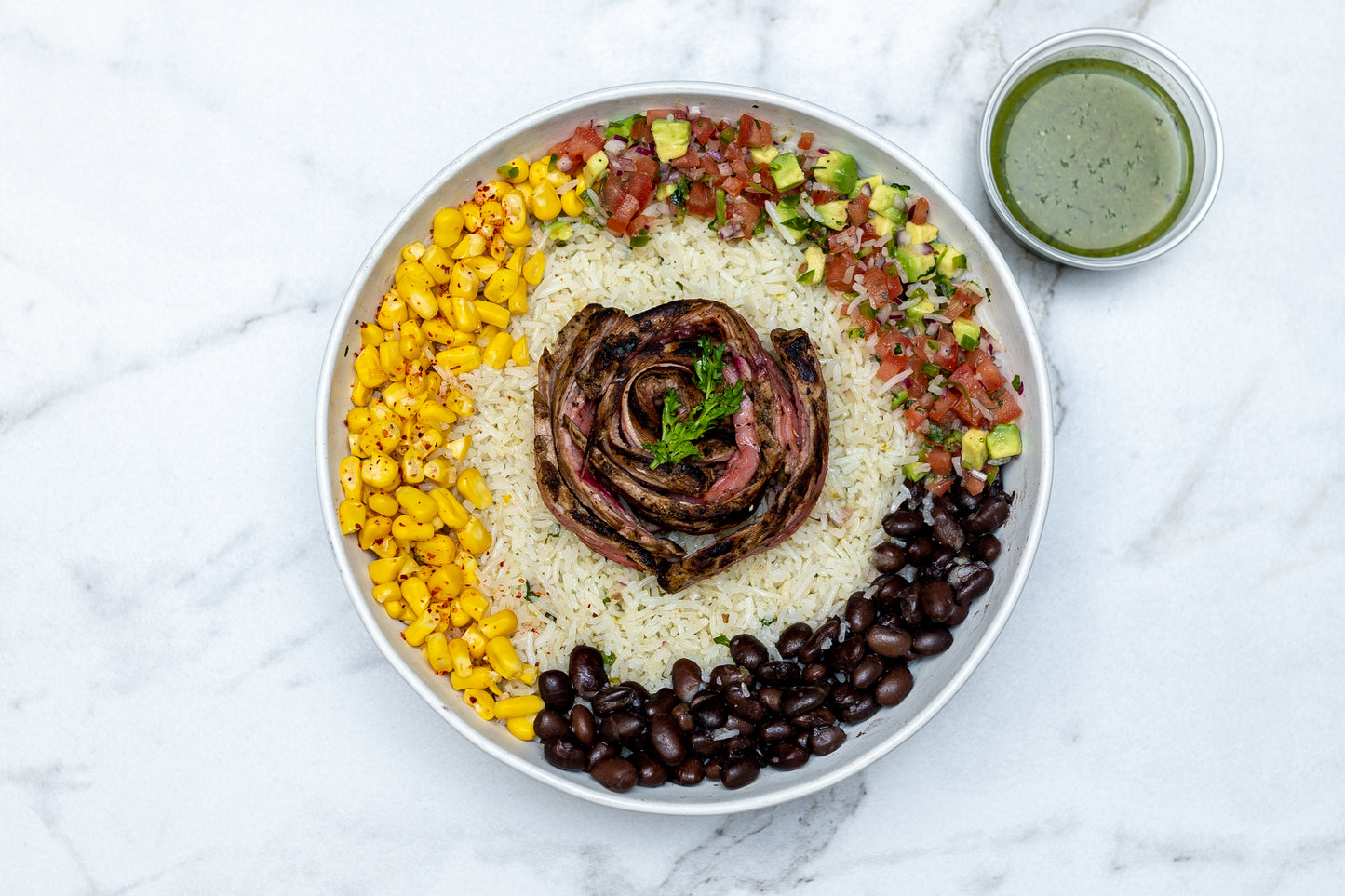 Mexican Beef Bowl with Cilantro Lime Rice, Beans, and Pico De Gallo
