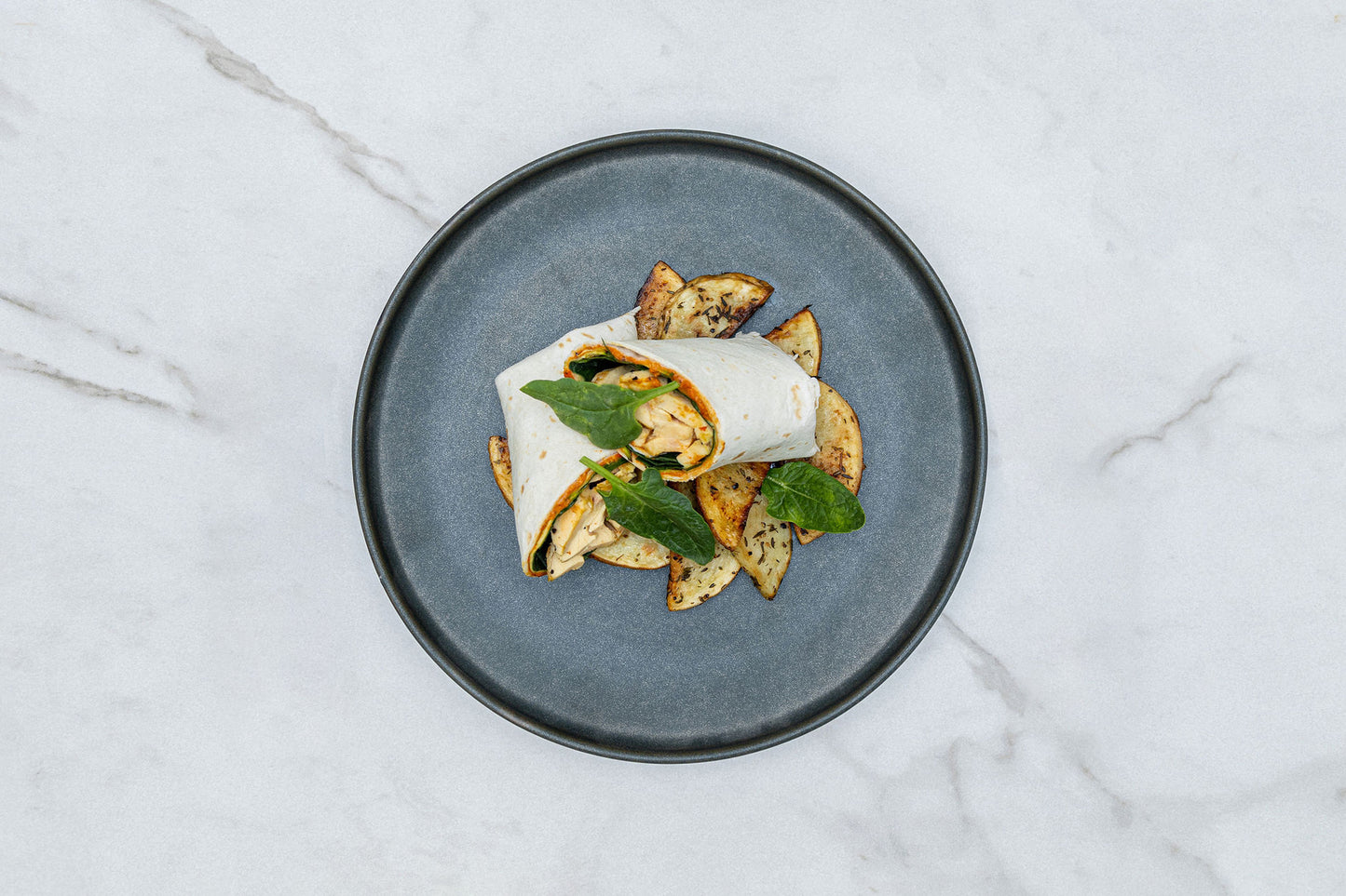 Chicken and Hummus Breakfast Burrito with Side of Breakfast Potatoes