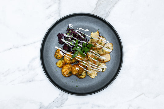 Lemon Grilled Chicken with Horseradish Sauce with Balsamic Glazed Beetroots and Baby Potatoes