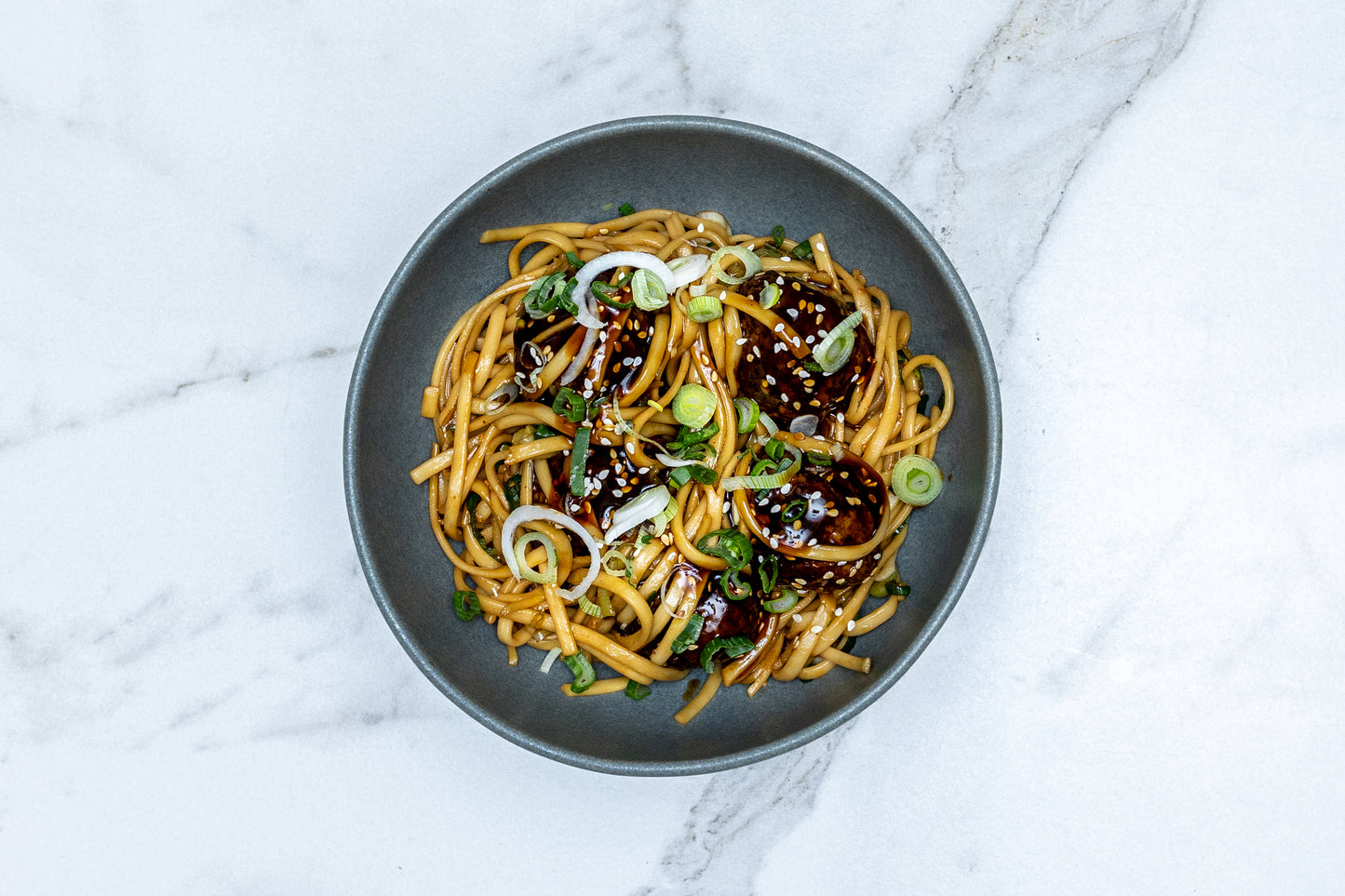 Noodles and Thai Glazed Meatballs