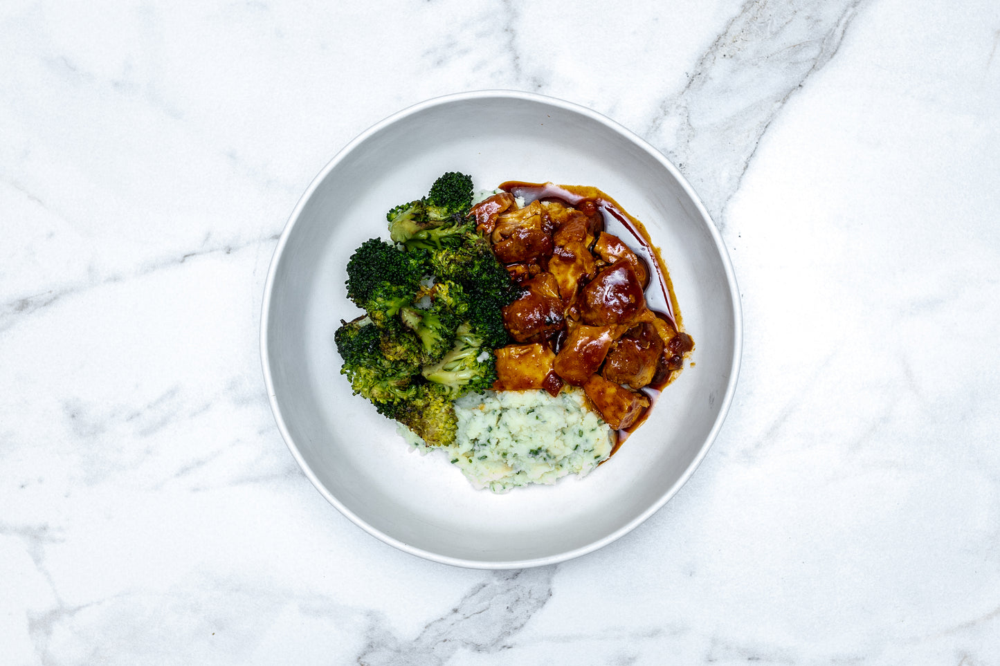 Spicy Chipotle Chicken Thighs with Mashed Potato and Broccoli
